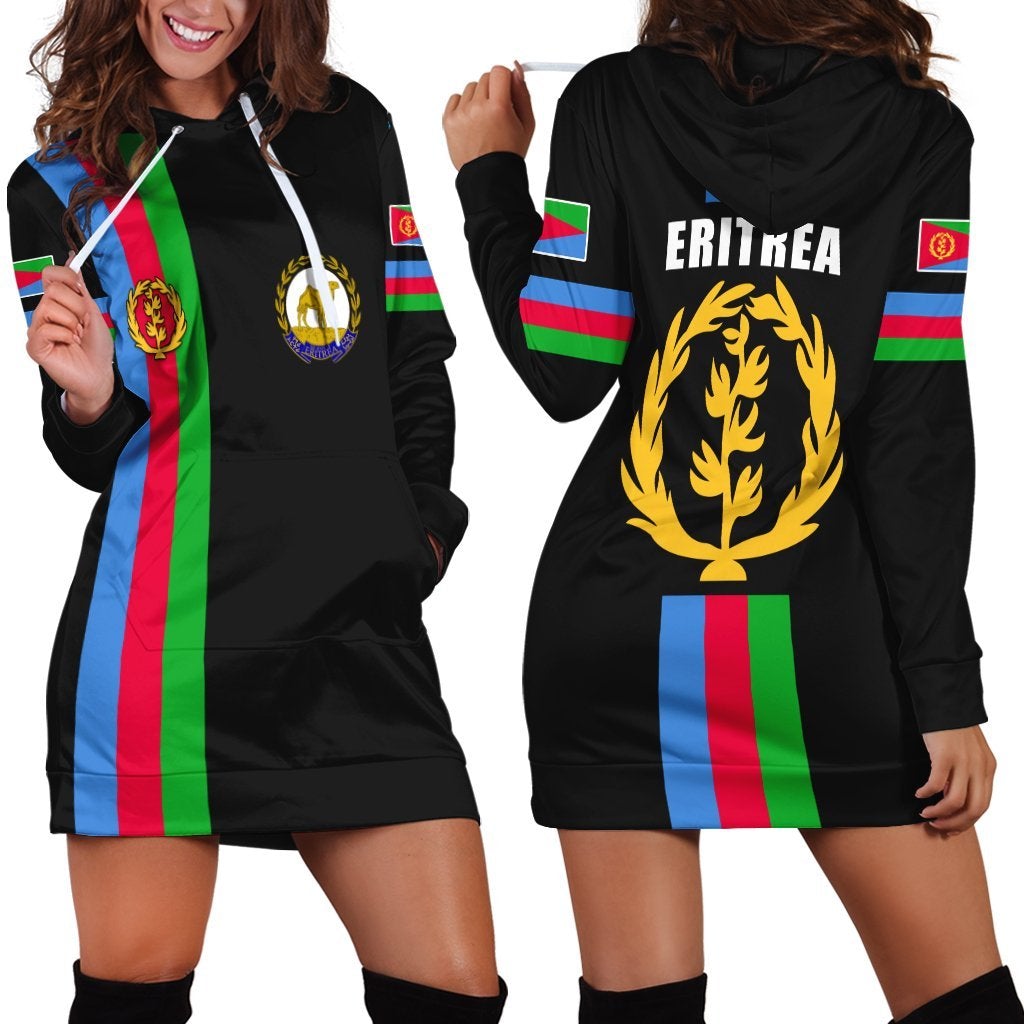 Eritrea Hoodie Dress Striped Black LT13 - Wonder Print Shop