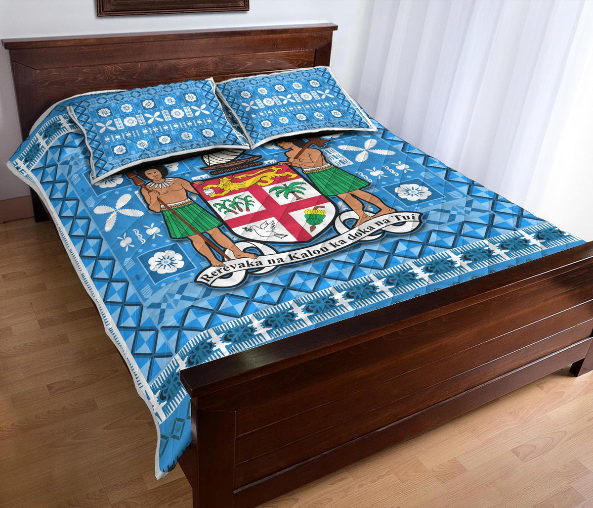 Fiji Quilt Bed Set Pattern - Fijian Tapa Pattern Blue LT13 - Wonder Print Shop