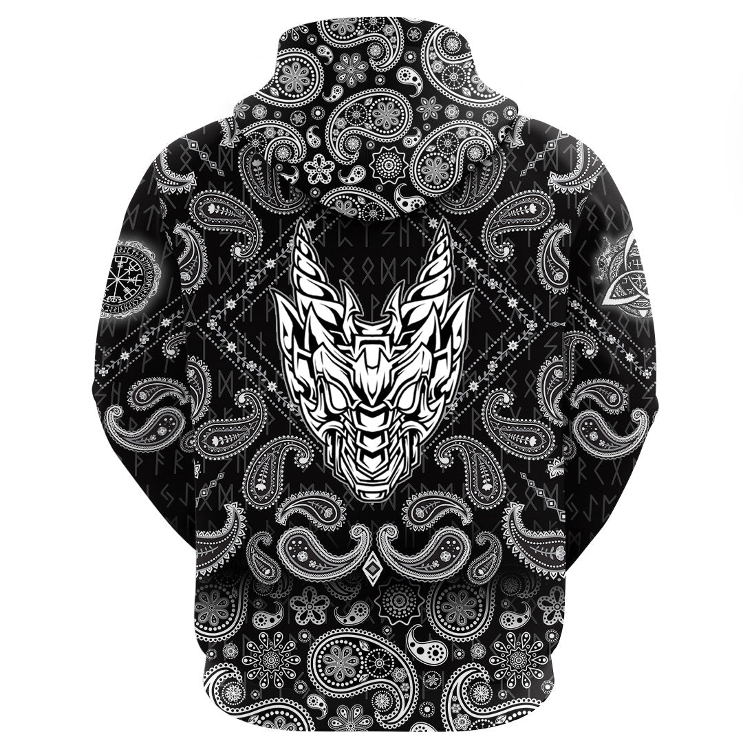 Viking Hoodie Abstract Horned Dragon with Bandana Paisley Style RLT12 - Wonder Print Shop