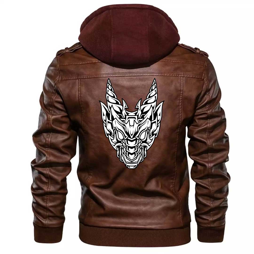 Viking Clothing Viking Abstract Horned Dragon Zipper Leather Jacket RLT12 - Wonder Print Shop