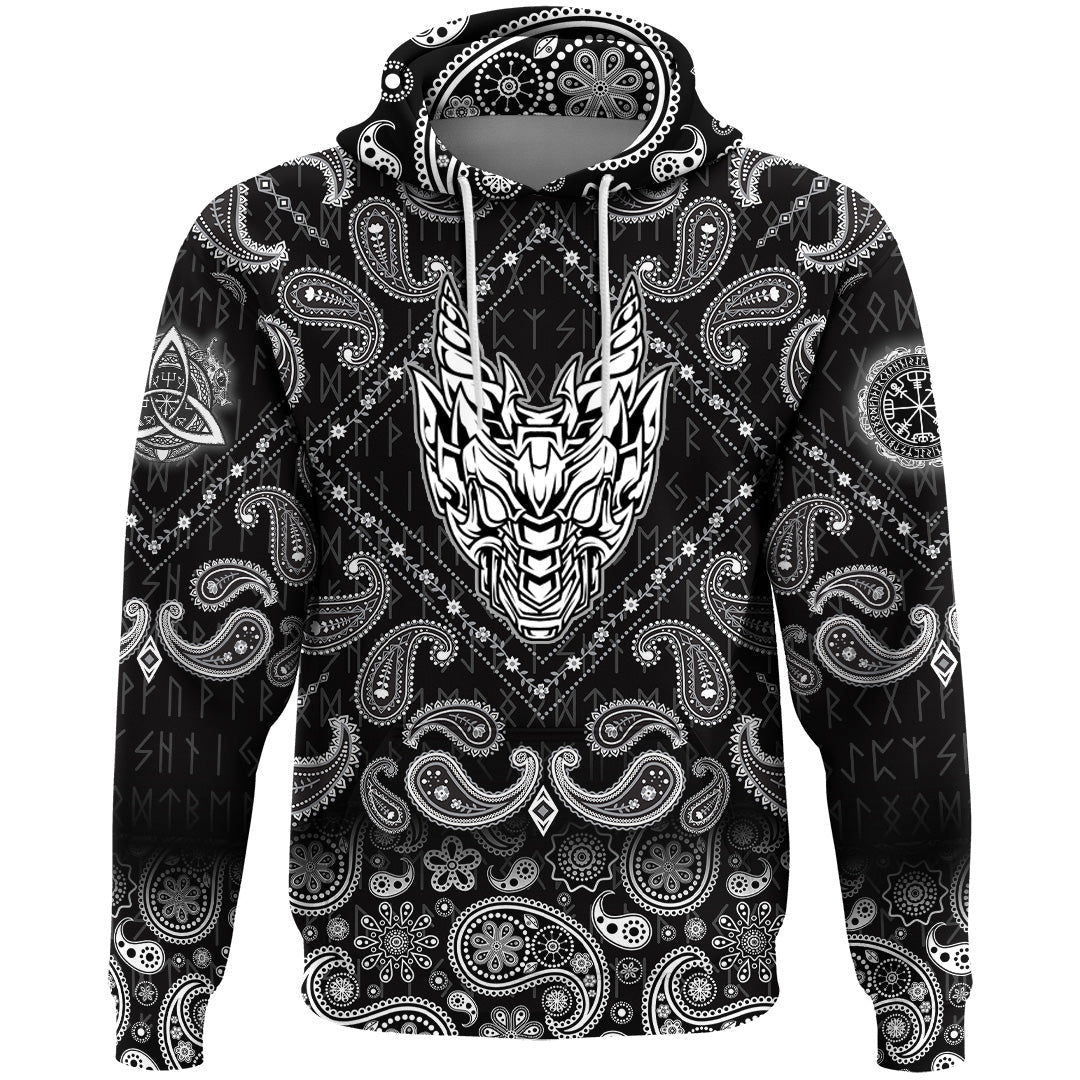 Viking Hoodie Abstract Horned Dragon with Bandana Paisley Style RLT12 - Wonder Print Shop