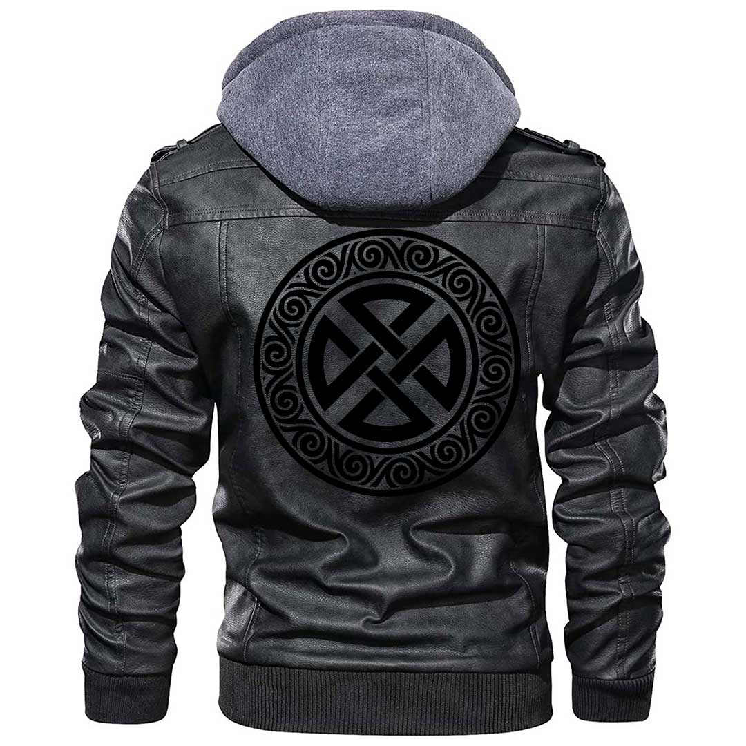 Viking Clothing Viking Acient Pattern Zipper Leather Jacket RLT12 - Wonder Print Shop