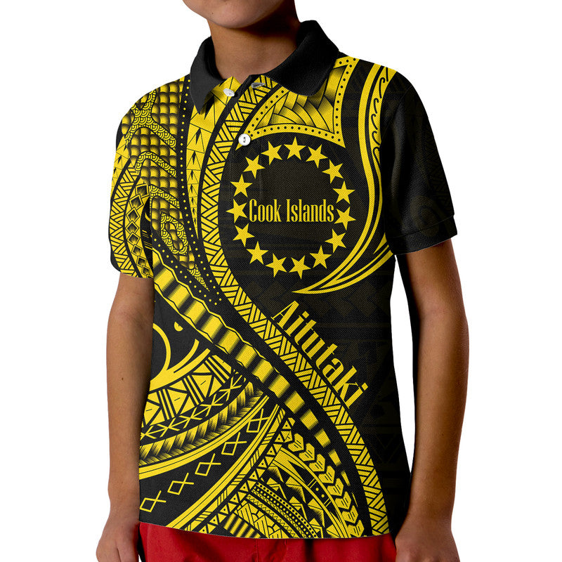 Custom Aitutaki Cook Islands Polo Shirt Gold Polynesian Wave Style - Wonder Print Shop