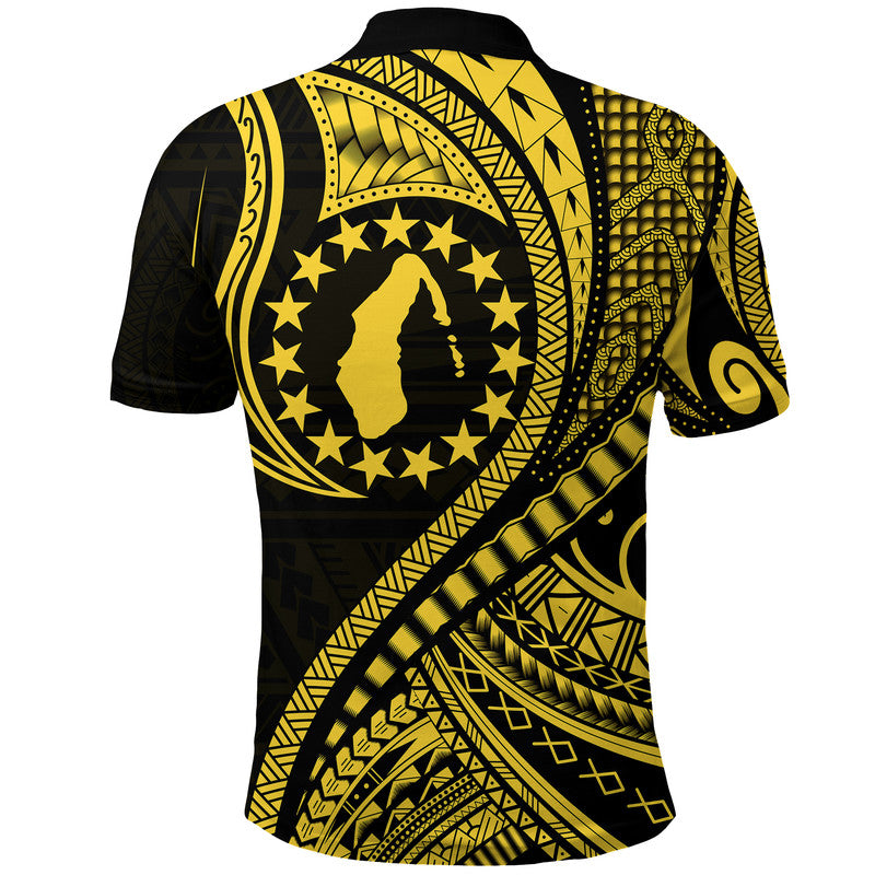 Aitutaki Cook Islands Polo Shirt Gold Polynesian Wave Style - Wonder Print Shop