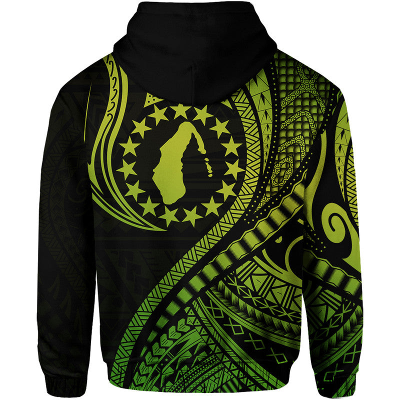 Aitutaki Cook Islands Hoodie Green Polynesian Wave Style - Wonder Print Shop