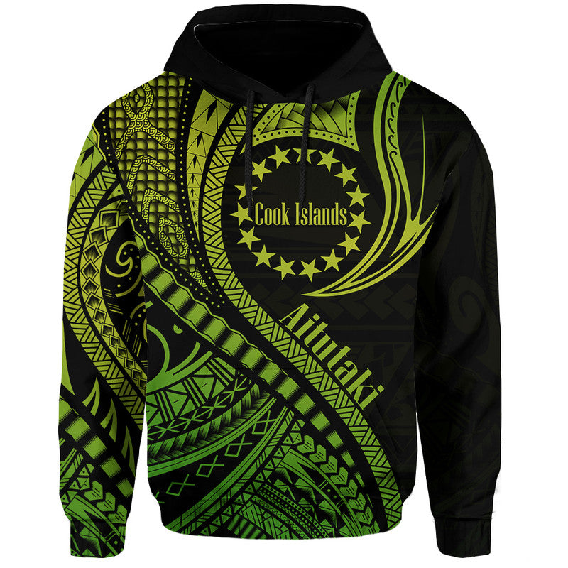 Custom Personalised Aitutaki Cook Islands Hoodie Green Polynesian Wave Style - Wonder Print Shop