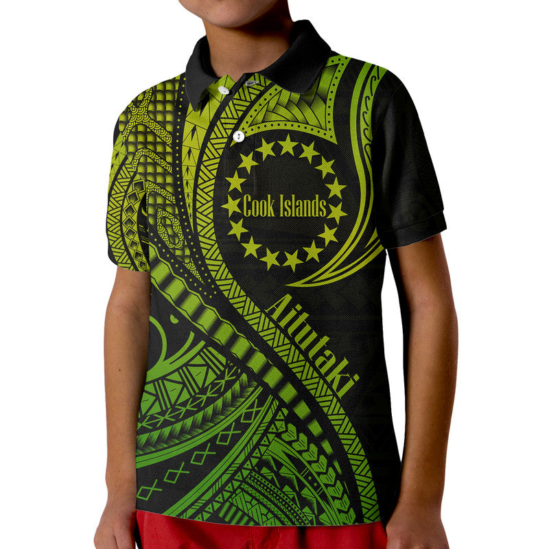 Aitutaki Cook Islands Polo Shirt Green Polynesian Wave Style - Wonder Print Shop