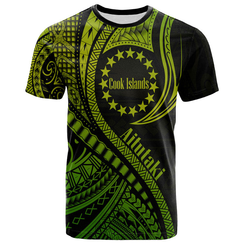 Aitutaki Cook Islands T Shirt Green Polynesian Wave Style - Wonder Print Shop