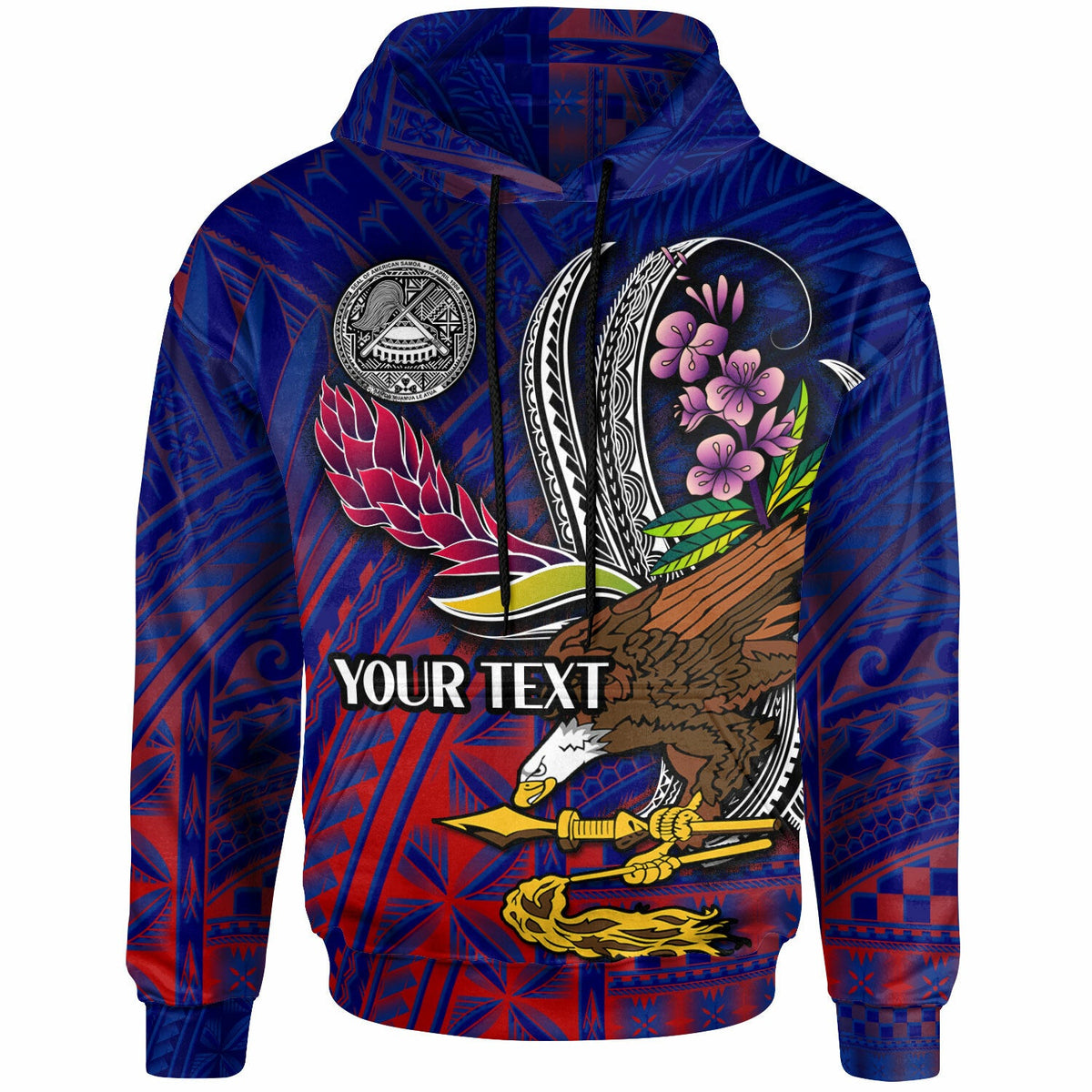 American Samoa Hoodie Custom Seal With National Flowers Polynesian Patterns LT10 - Wonder Print Shop