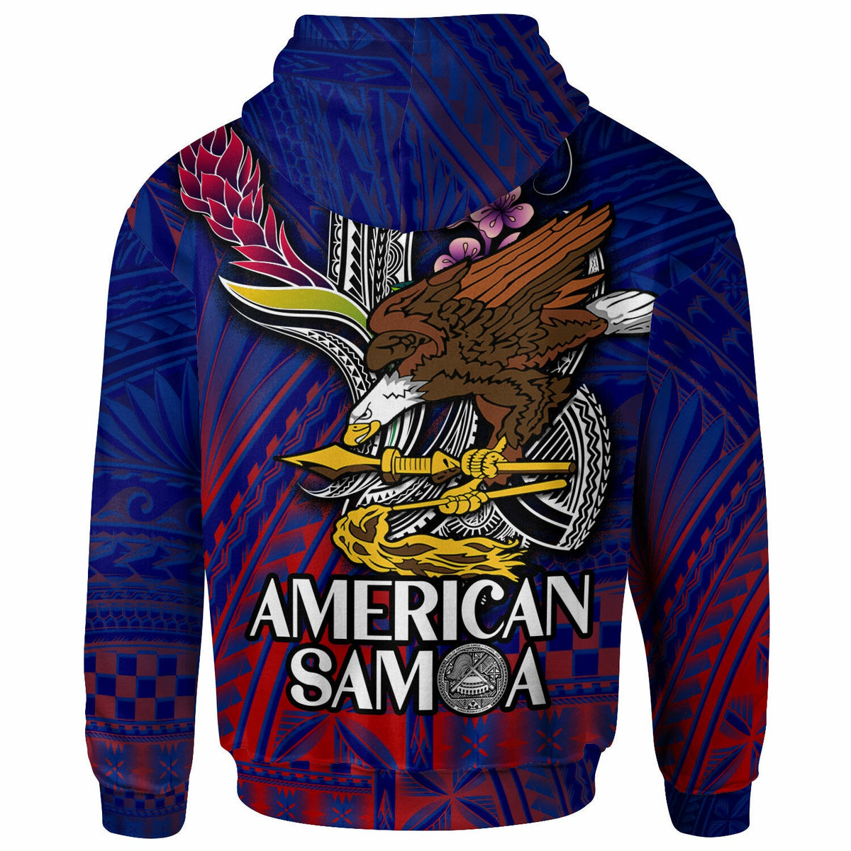 American Samoa Hoodie Custom Seal With National Flowers Polynesian Patterns LT10 - Wonder Print Shop