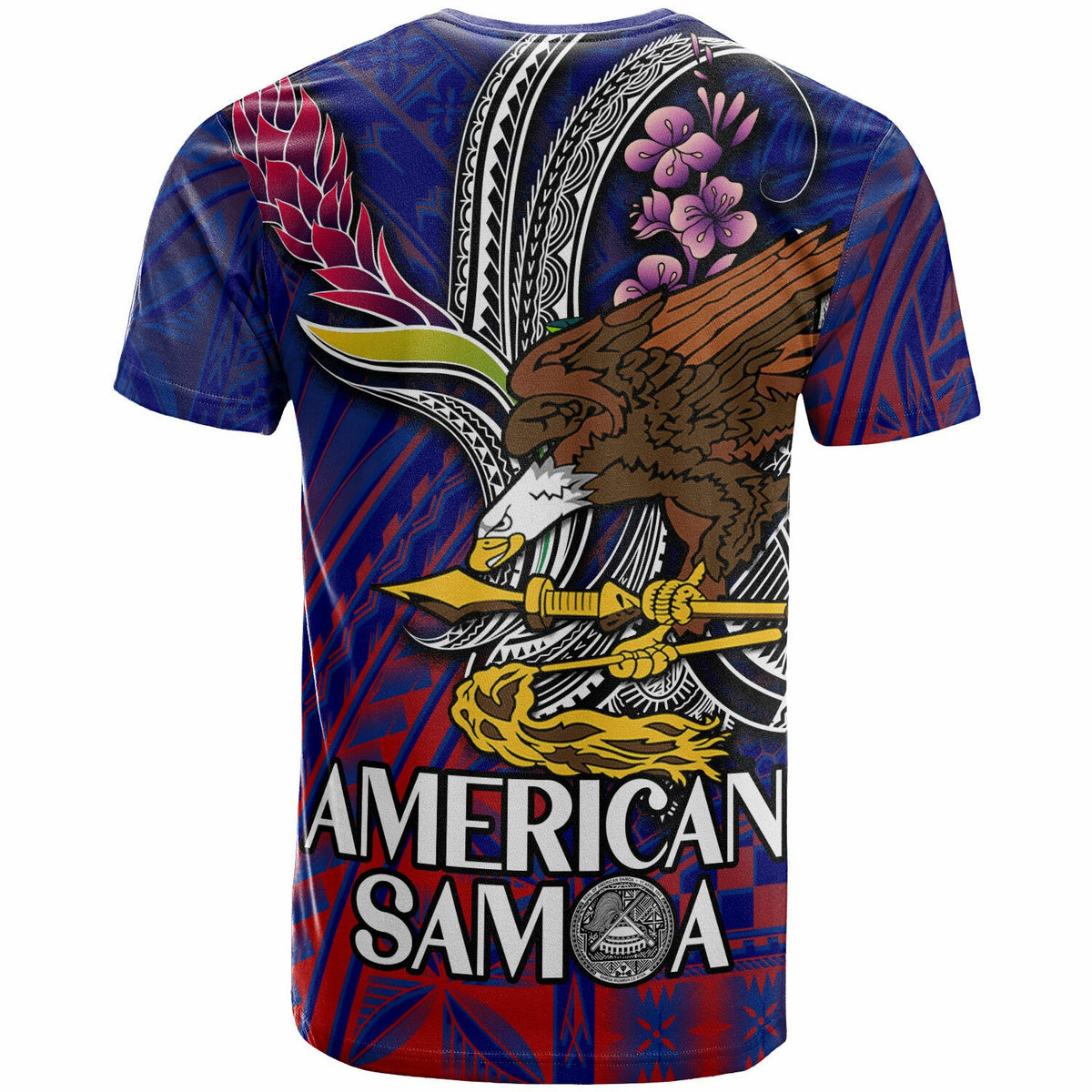 American Samoa T Shirt Custom Seal With National Flowers Polynesian Patterns LT10 - Wonder Print Shop