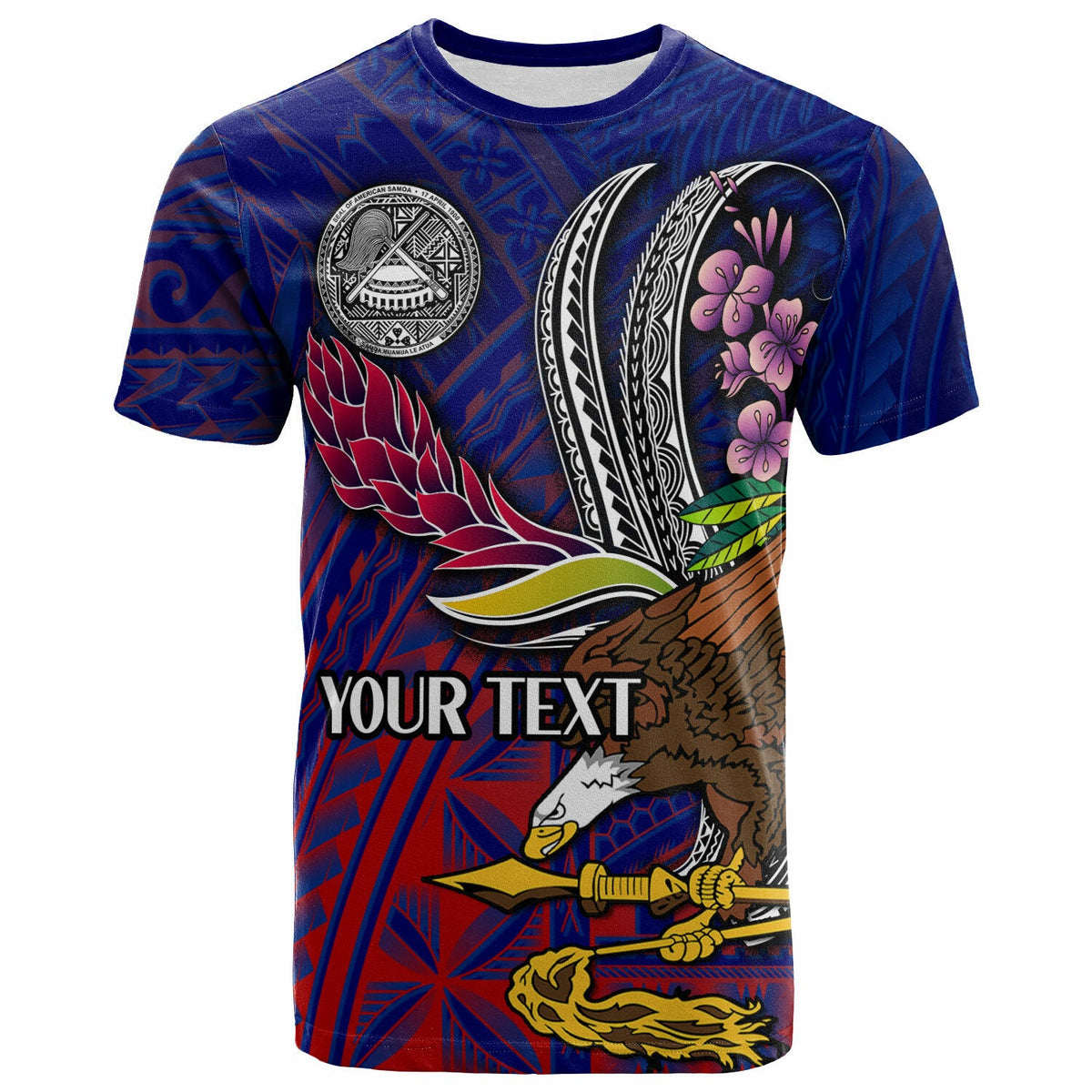 American Samoa T Shirt Custom Seal With National Flowers Polynesian Patterns LT10 - Wonder Print Shop