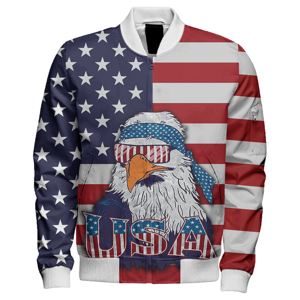 American Flag Eagle Style Sleeve Zip Bomber Jacket RLT12 - Wonder Print Shop