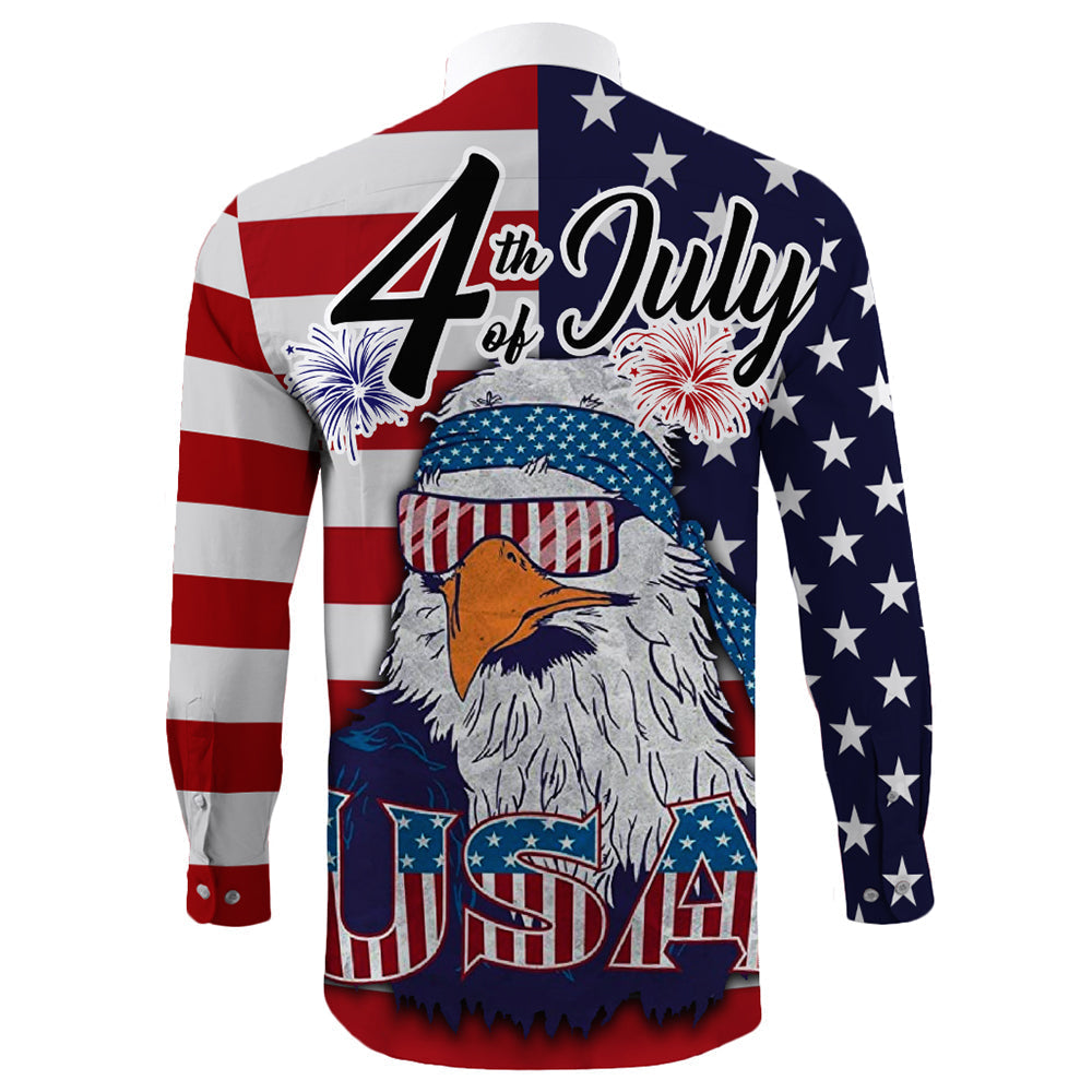 American Flag Eagle Style Long Sleeve Button Shirt RLT12 - Wonder Print Shop