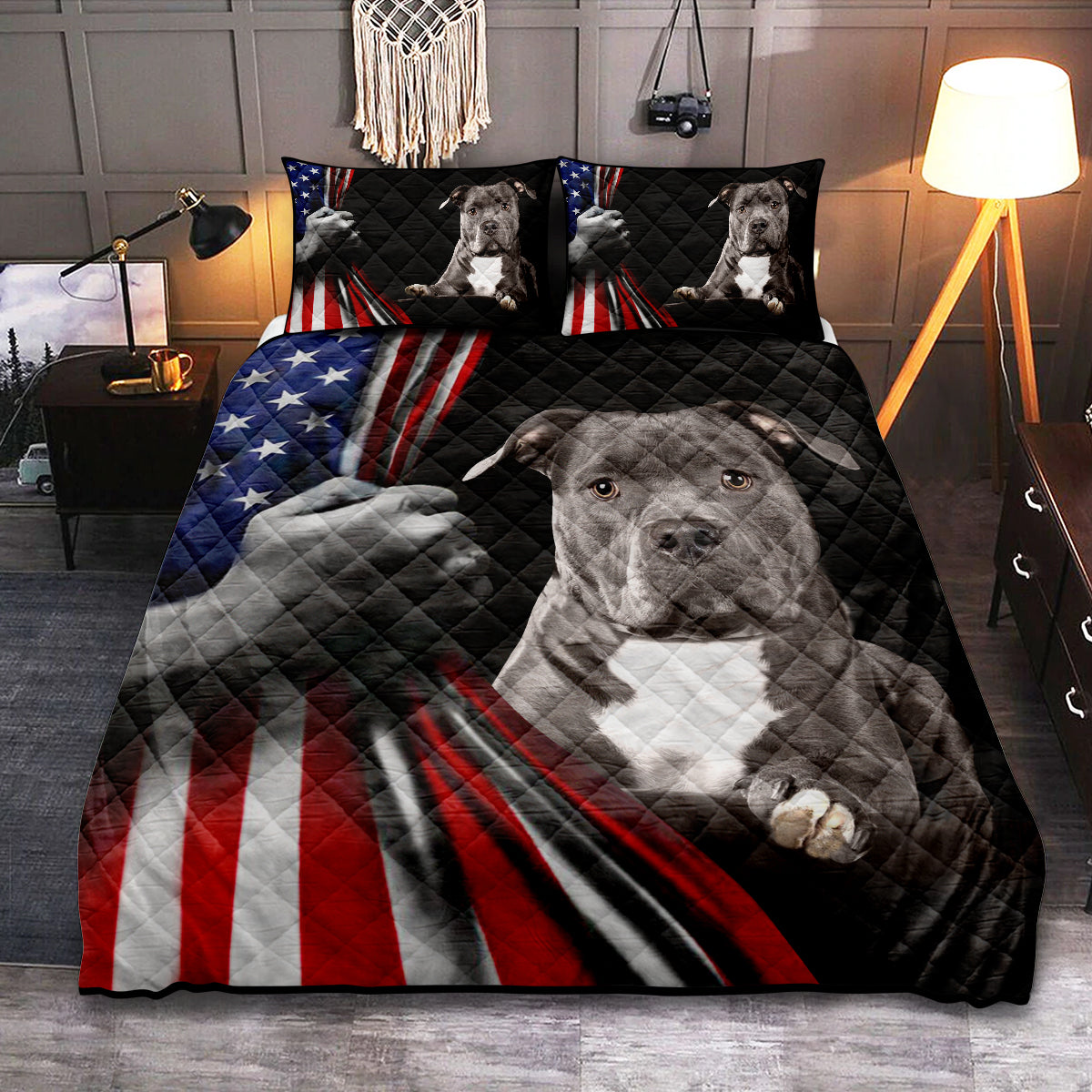 Staffordshire Terrier American Cute Quilt Bed Set - Wonder Print Shop