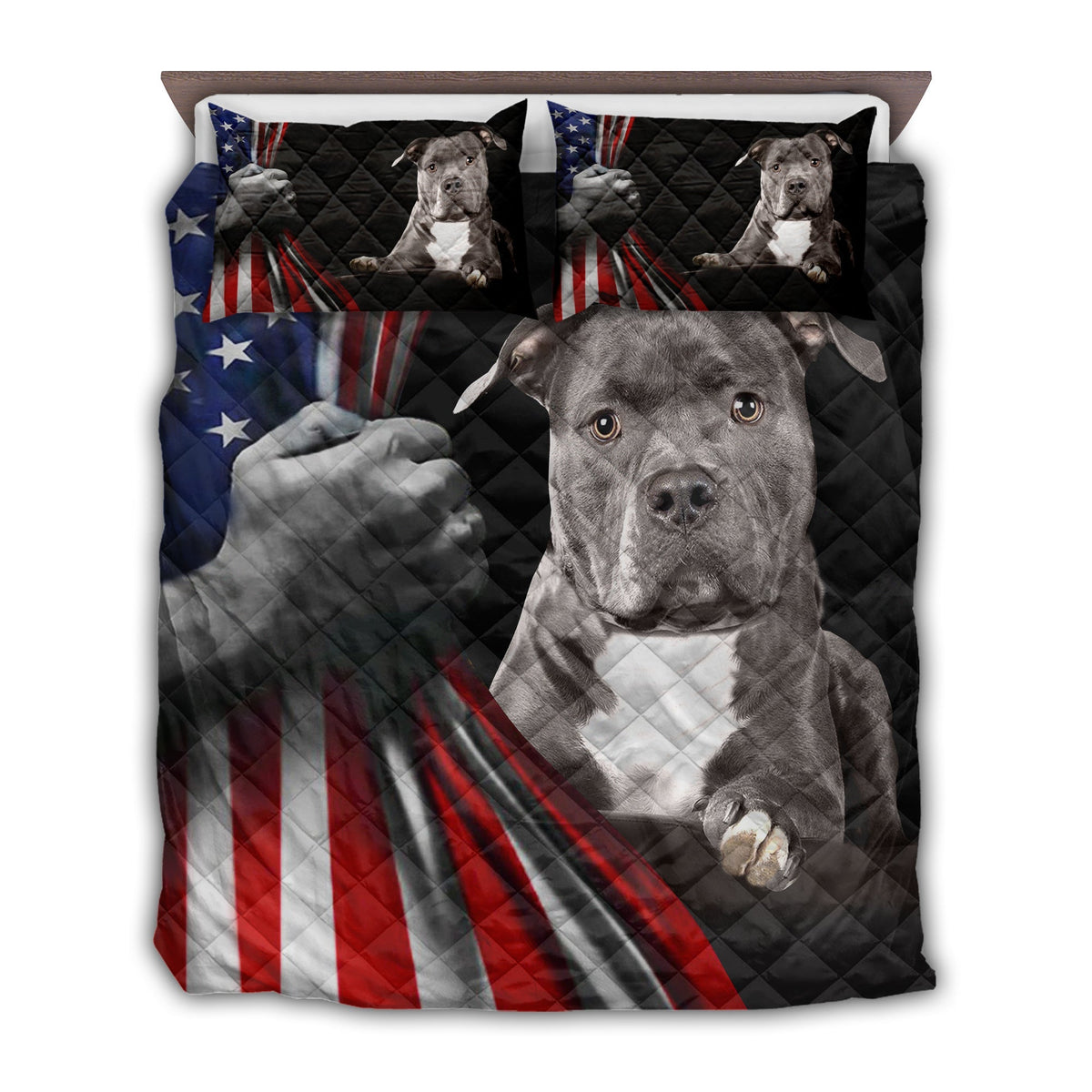 Staffordshire Terrier American Cute Quilt Bed Set - Wonder Print Shop