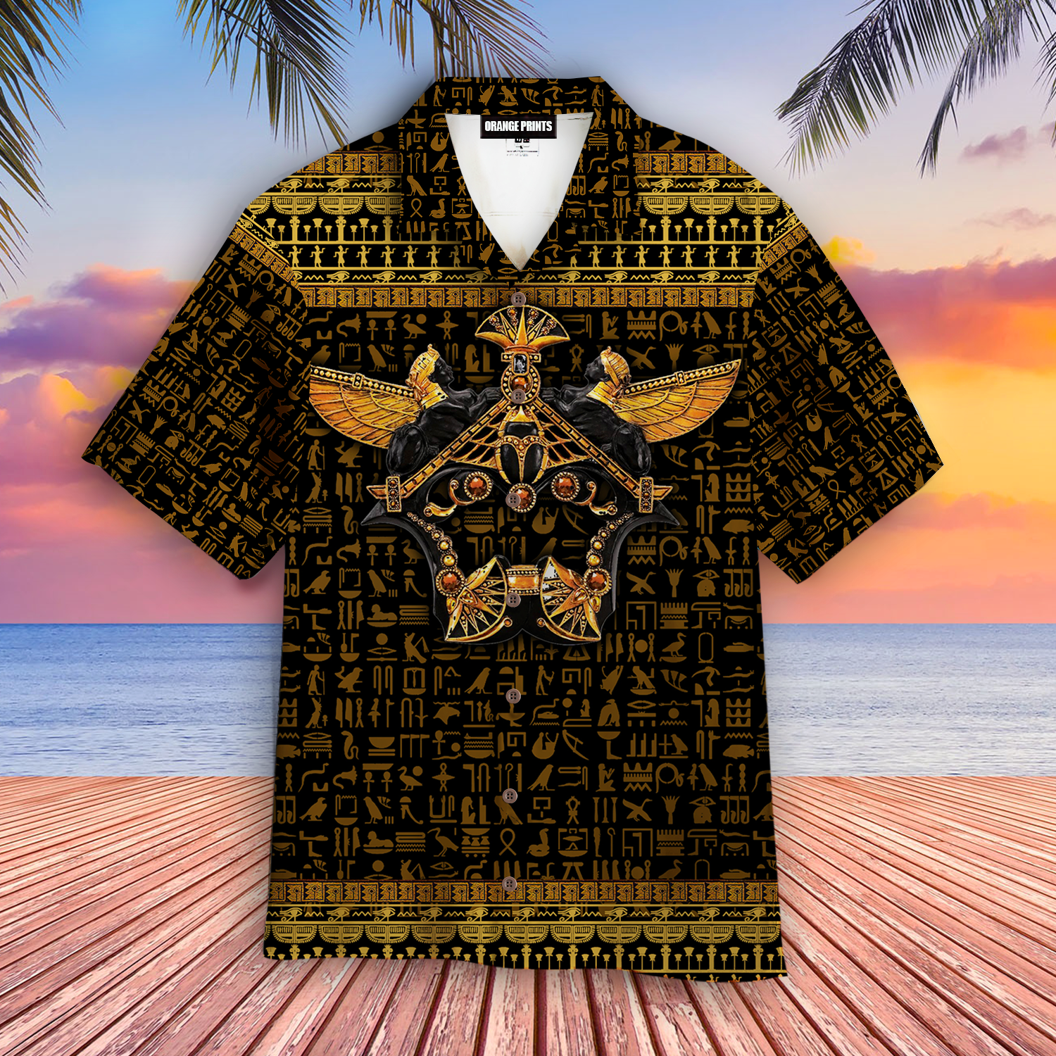 ancient-egypt-scarab-beetle-golden-hawaiian-shirt