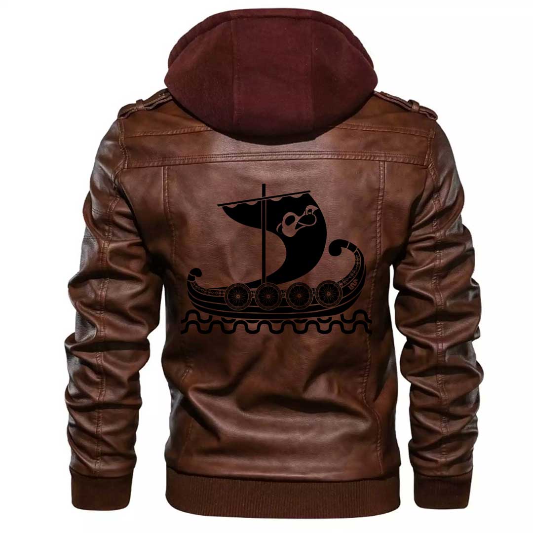 Viking Clothing Viking Ancient Ship With Shields Stencil Zipper Leather Jacket RLT12 - Wonder Print Shop