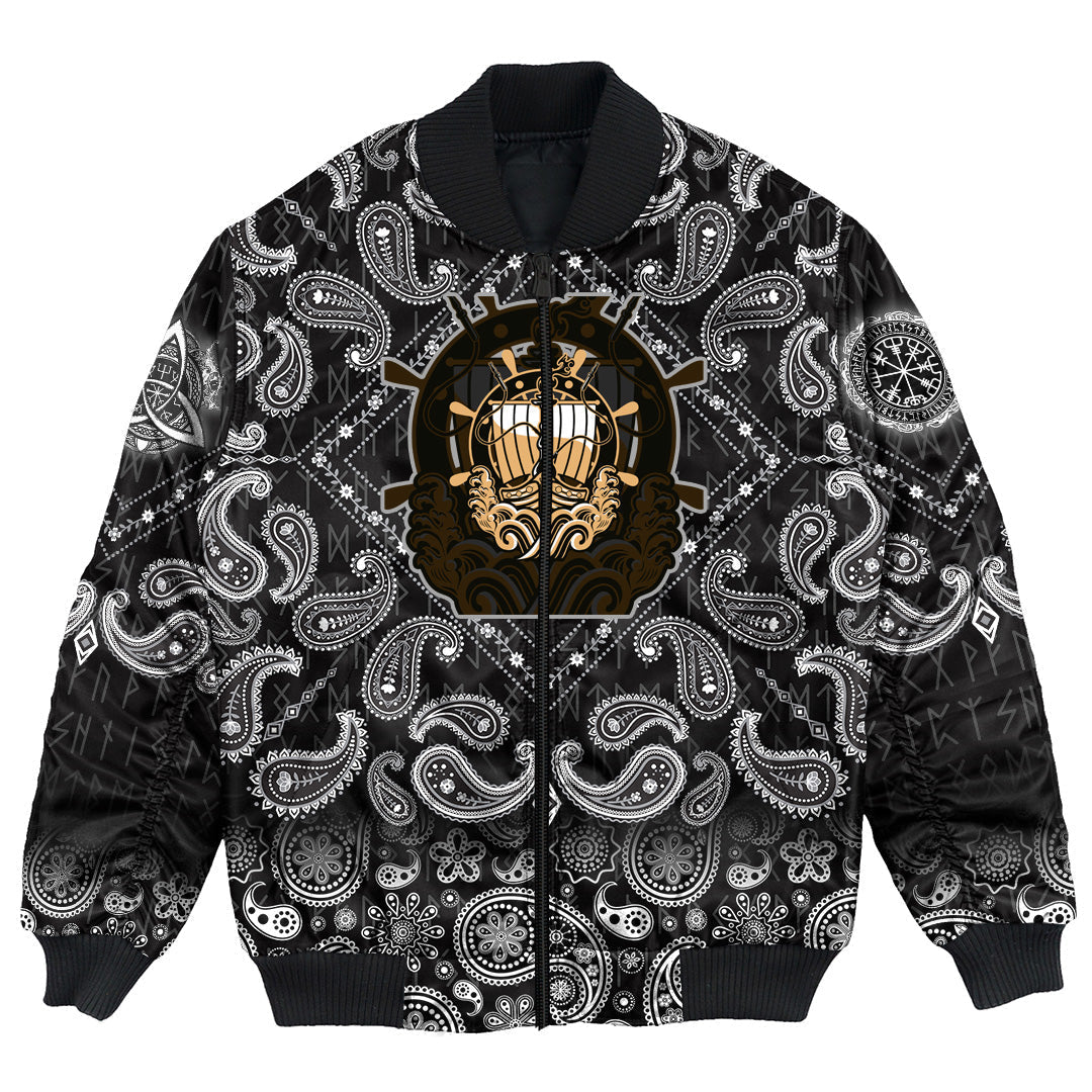 Viking Bomber Jacket Ancient Vessel ShishLogo with Bandana Paisley Style RLT12 - Wonder Print Shop