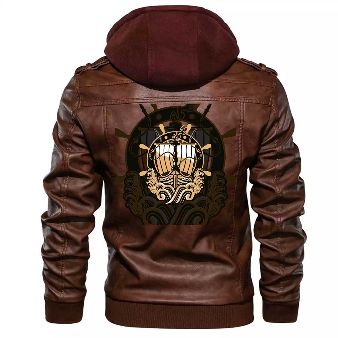 Viking Clothing Viking Ancient Vessel Shisha Logo Zipper Leather Jacket RLT12 - Wonder Print Shop
