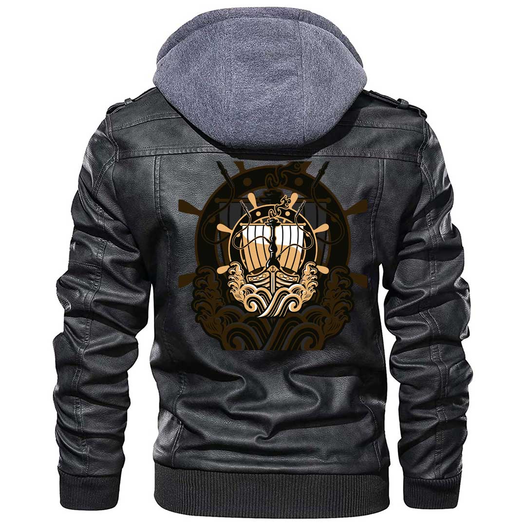 Viking Clothing Viking Ancient Vessel Shisha Logo Zipper Leather Jacket RLT12 - Wonder Print Shop