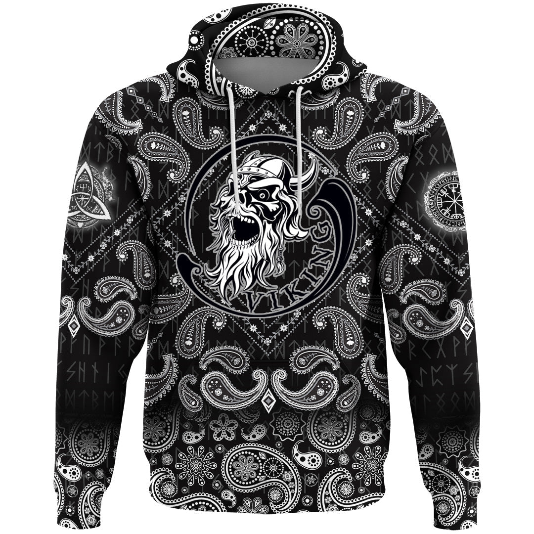 Viking Hoodie Ancient Warrior Skull with Bandana Paisley Style RLT12 - Wonder Print Shop