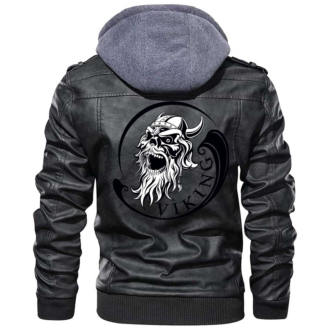 Viking Clothing Viking Ancient Warrior Skull Zipper Leather Jacket RLT12 - Wonder Print Shop