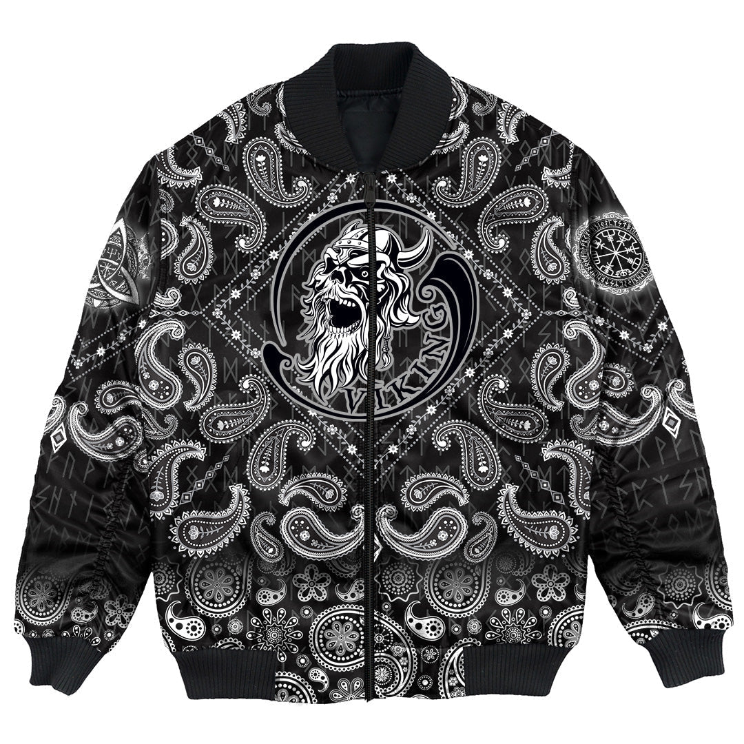 Viking Bomber Jacket Ancient Warrior Skull with Bandana Paisley Style RLT12 - Wonder Print Shop