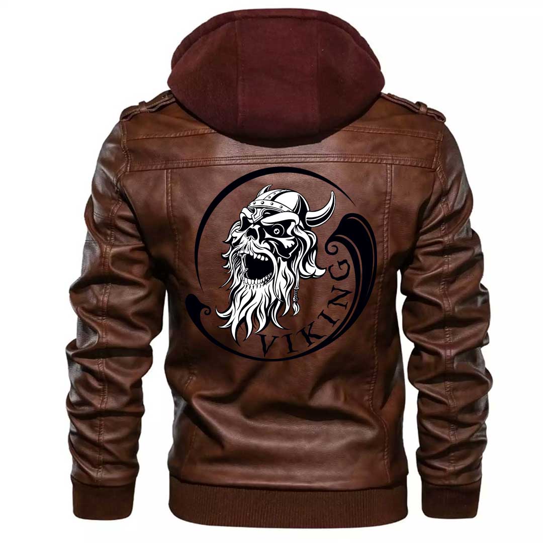 Viking Clothing Viking Ancient Warrior Skull Zipper Leather Jacket RLT12 - Wonder Print Shop