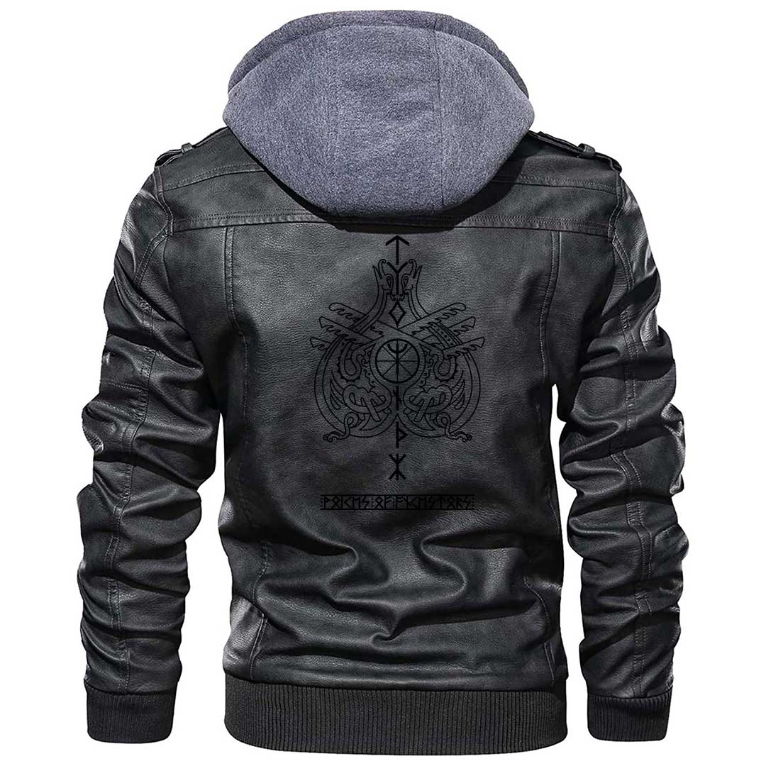 Viking Clothing Viking Animals and Old Norse Rune Zipper Leather Jacket RLT12 - Wonder Print Shop
