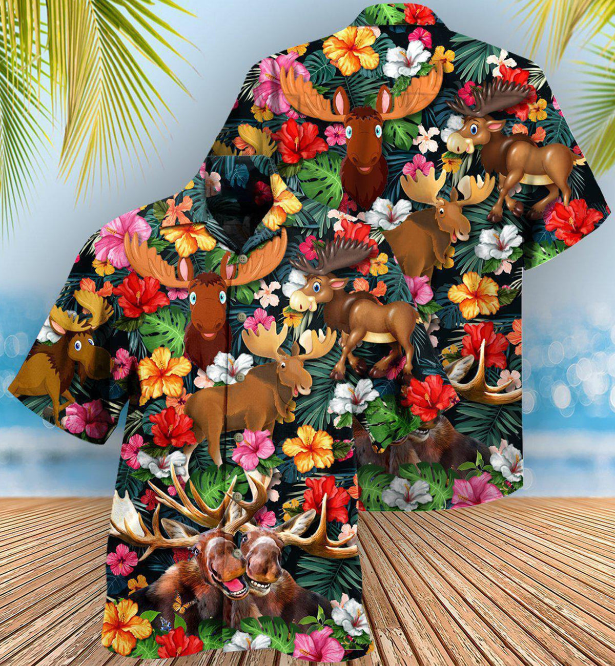Moose Animals Happy Moose Aloha Hawaiian Shirt - Wonder Print Shop