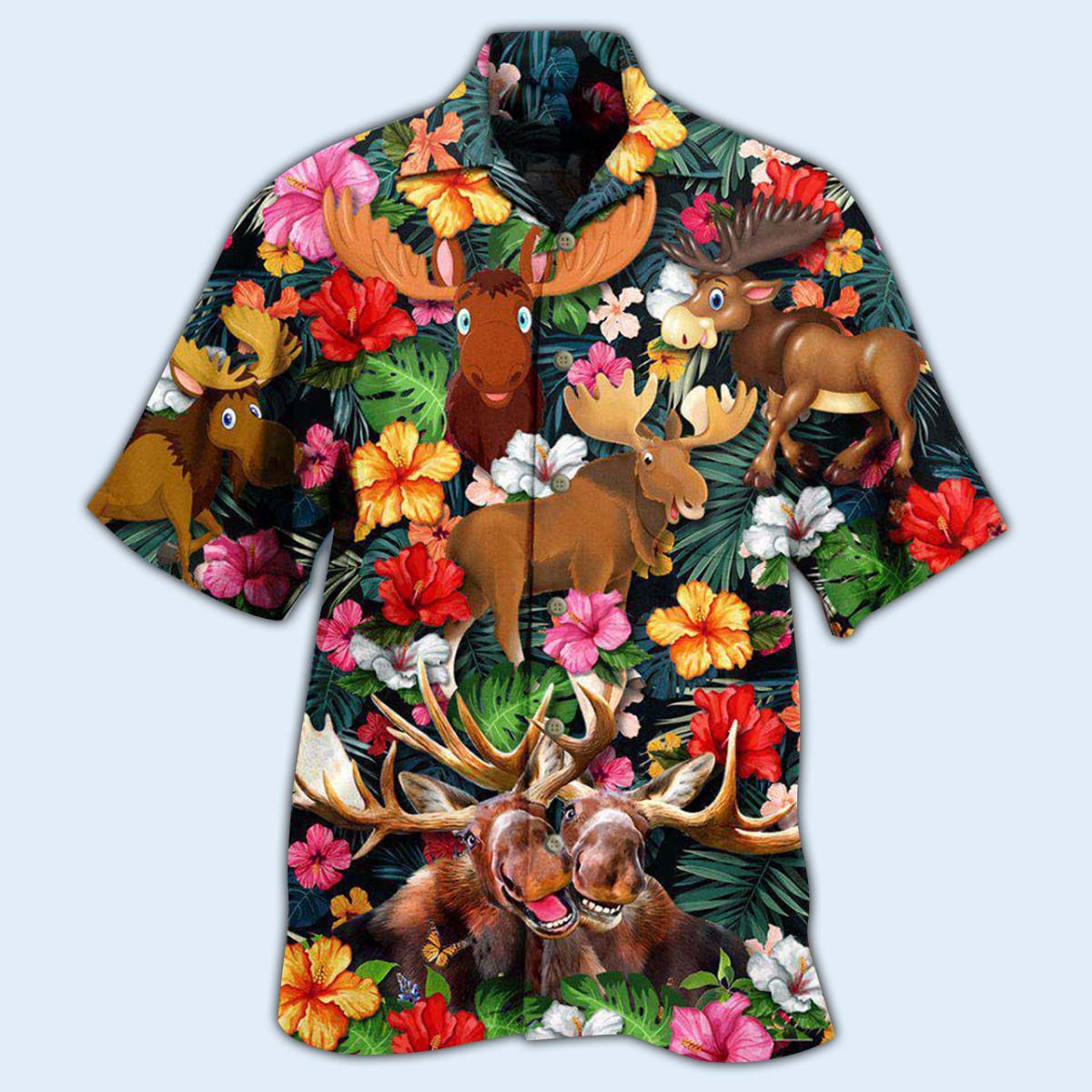 Moose Animals Happy Moose Aloha Hawaiian Shirt - Wonder Print Shop