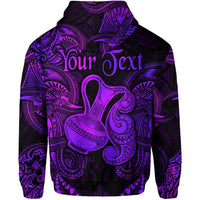 Purple back hoodie with Polynesian tribal Aquarius print and 'Your Text' text