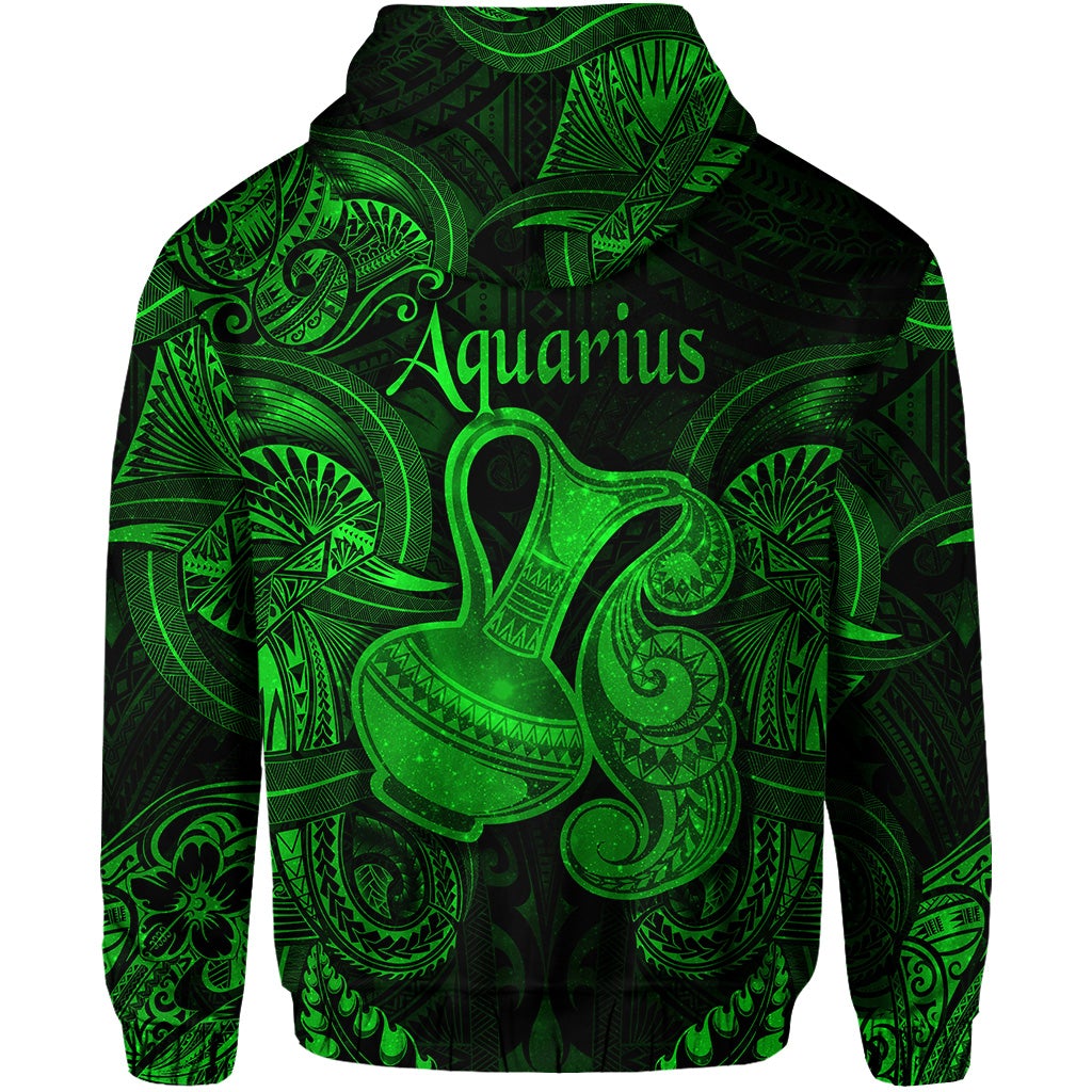 Aquarius Zodiac Polynesian Zip Hoodie Unique Style Green LT8 - Wonder Print Shop