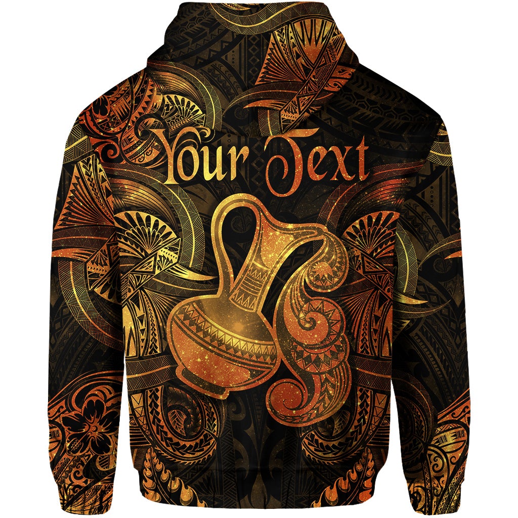 Aquarius-Zip-Hoodie mit großem Mittelmotiv im Tribal-Design, Kapuze und Kordeln