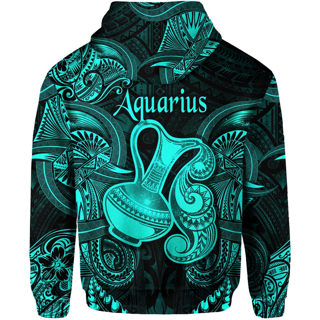 Aquarius Zodiac Polynesian Hoodie Unique Style Turquoise LT8 - Wonder Print Shop