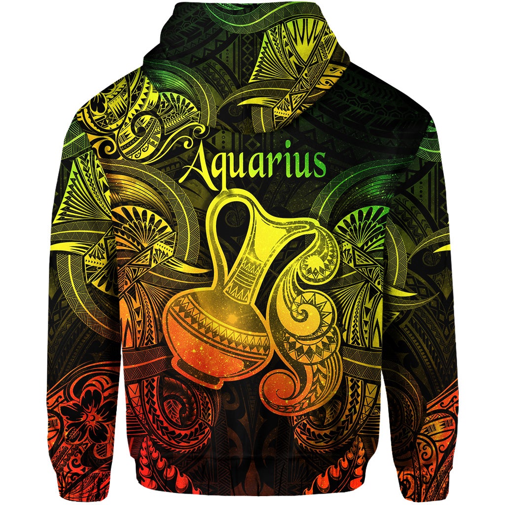 Aquarius Zodiac Polynesian Zip Hoodie Unique Style Reggae LT8 - Wonder Print Shop