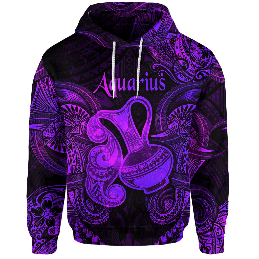 Custom Aquarius Zodiac Polynesian Hoodie Unique Style Purple LT8 - Wonder Print Shop