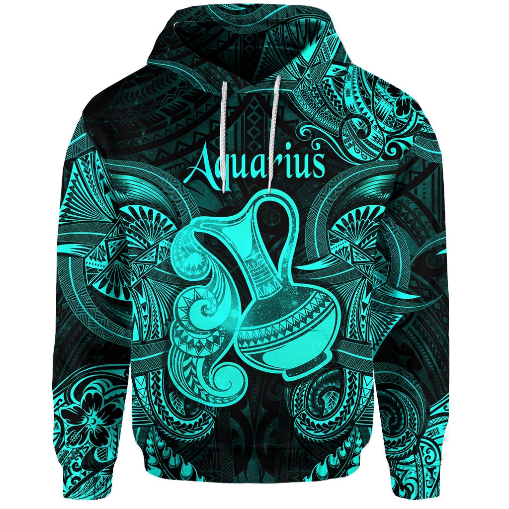 Custom Aquarius Zodiac Polynesian Hoodie Unique Style Turquoise LT8 - Wonder Print Shop