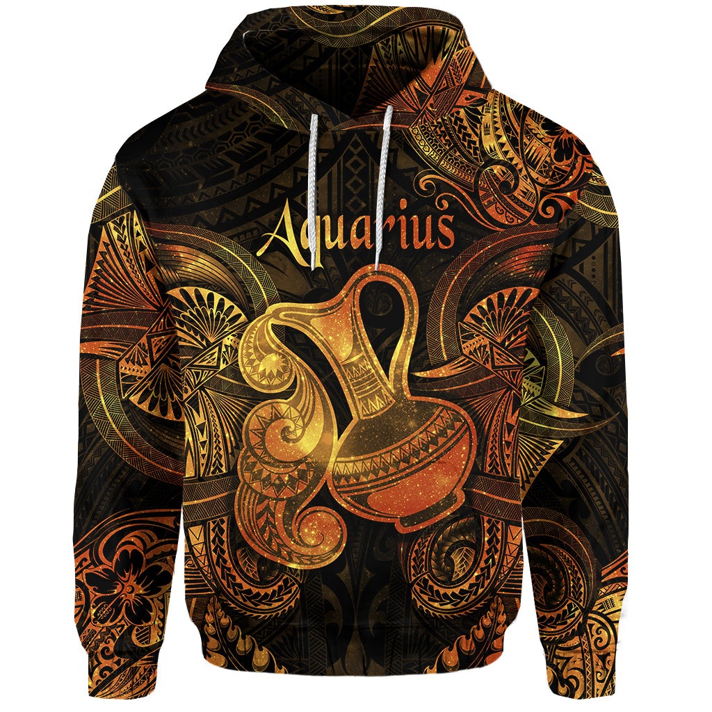 Aquarius Zodiac Polynesian Hoodie Unique Style Gold LT8 - Wonder Print Shop
