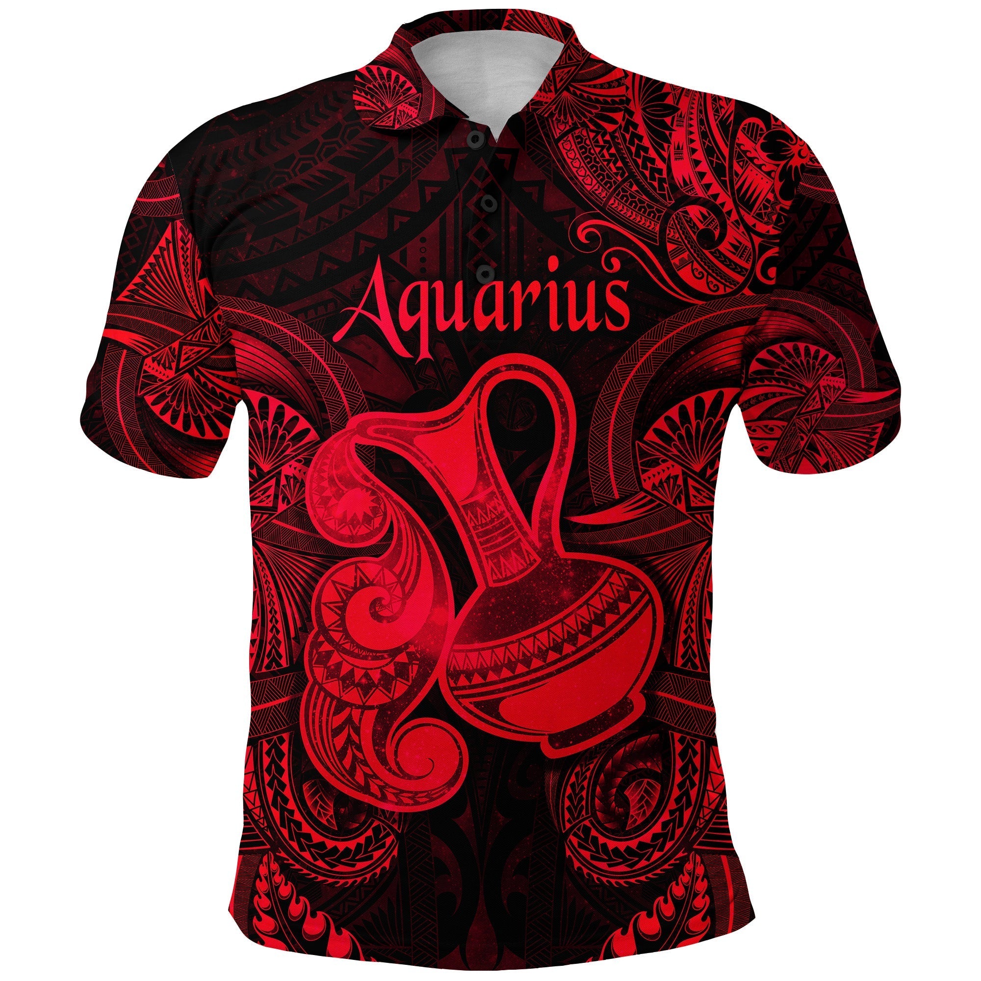 Custom Aquarius Zodiac Polynesian Polo Shirt Unique Style Red LT8 - Wonder Print Shop