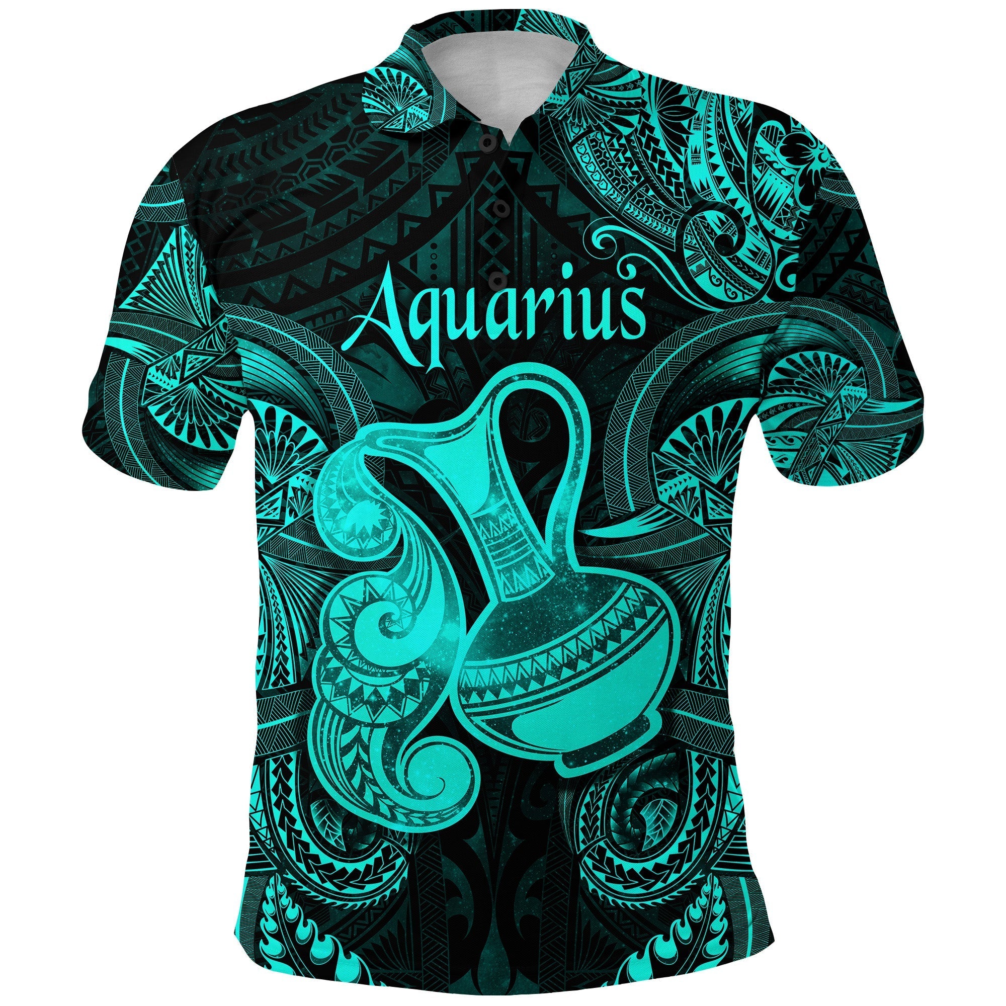 Custom Aquarius Zodiac Polynesian Polo Shirt Unique Style Turquoise LT8 - Wonder Print Shop