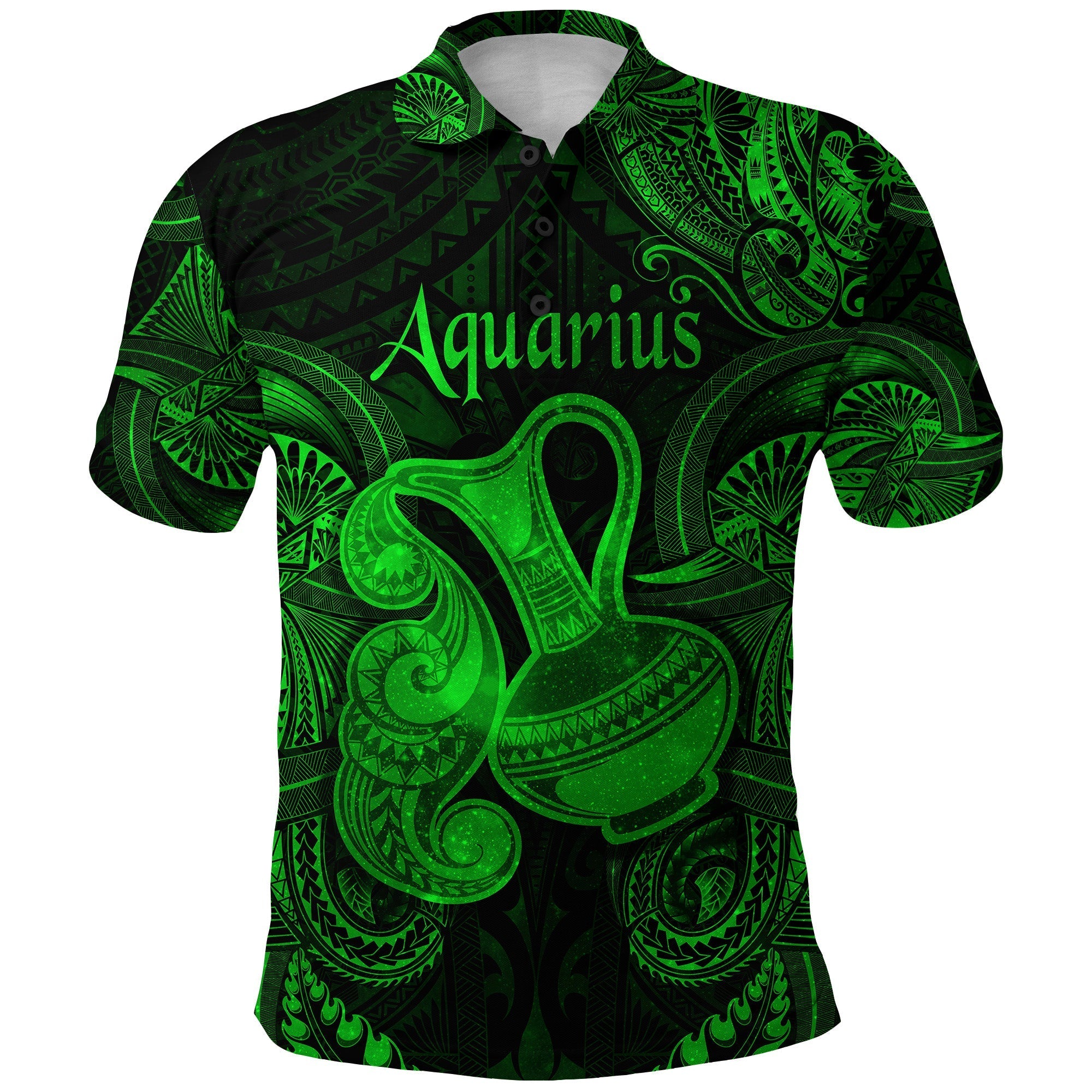 Custom Aquarius Zodiac Polynesian Polo Shirt Unique Style Green LT8 - Wonder Print Shop