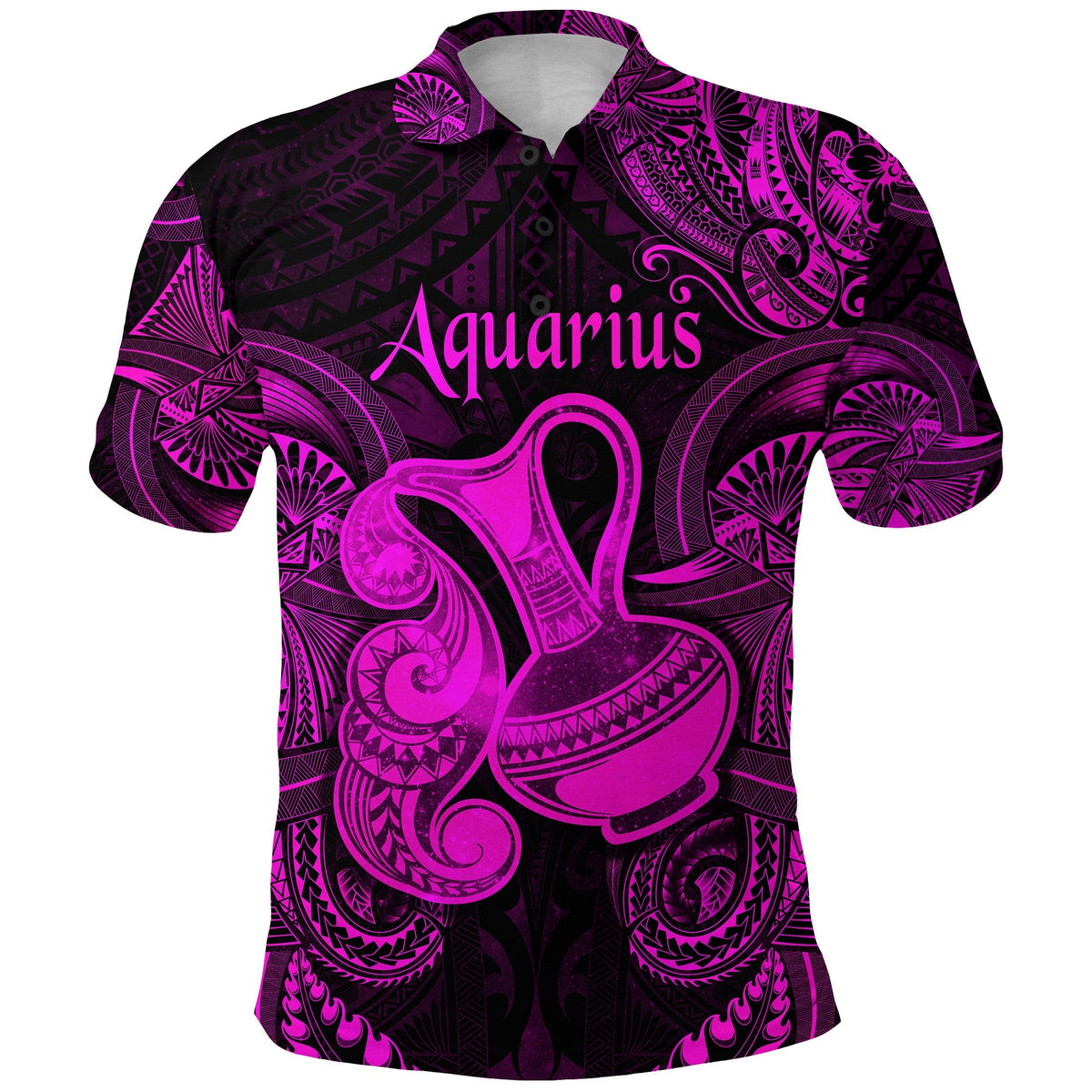 Custom Aquarius Zodiac Polynesian Polo Shirt Unique Style Pink LT8 - Wonder Print Shop