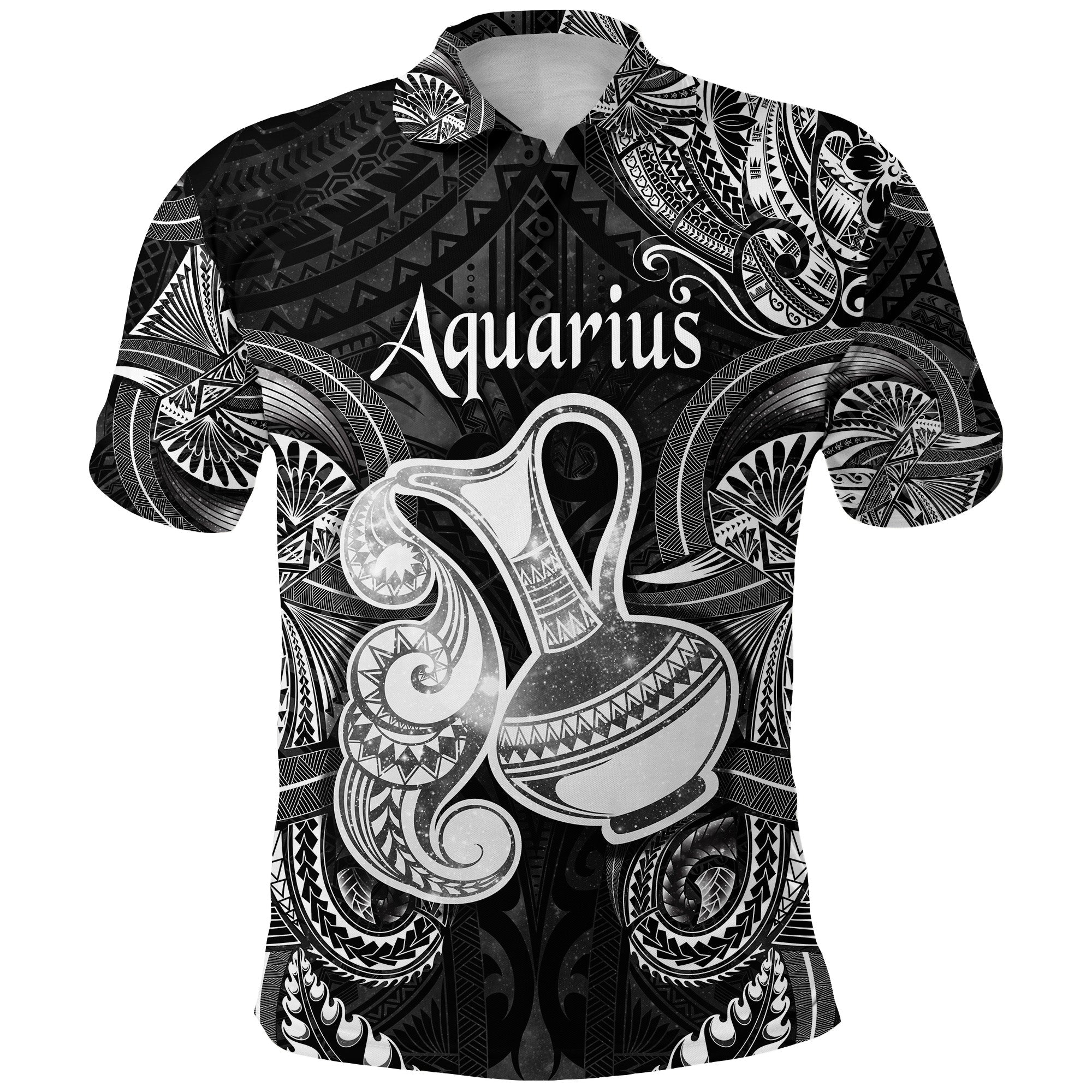 Custom Aquarius Zodiac Polynesian Polo Shirt Unique Style Black LT8 - Wonder Print Shop