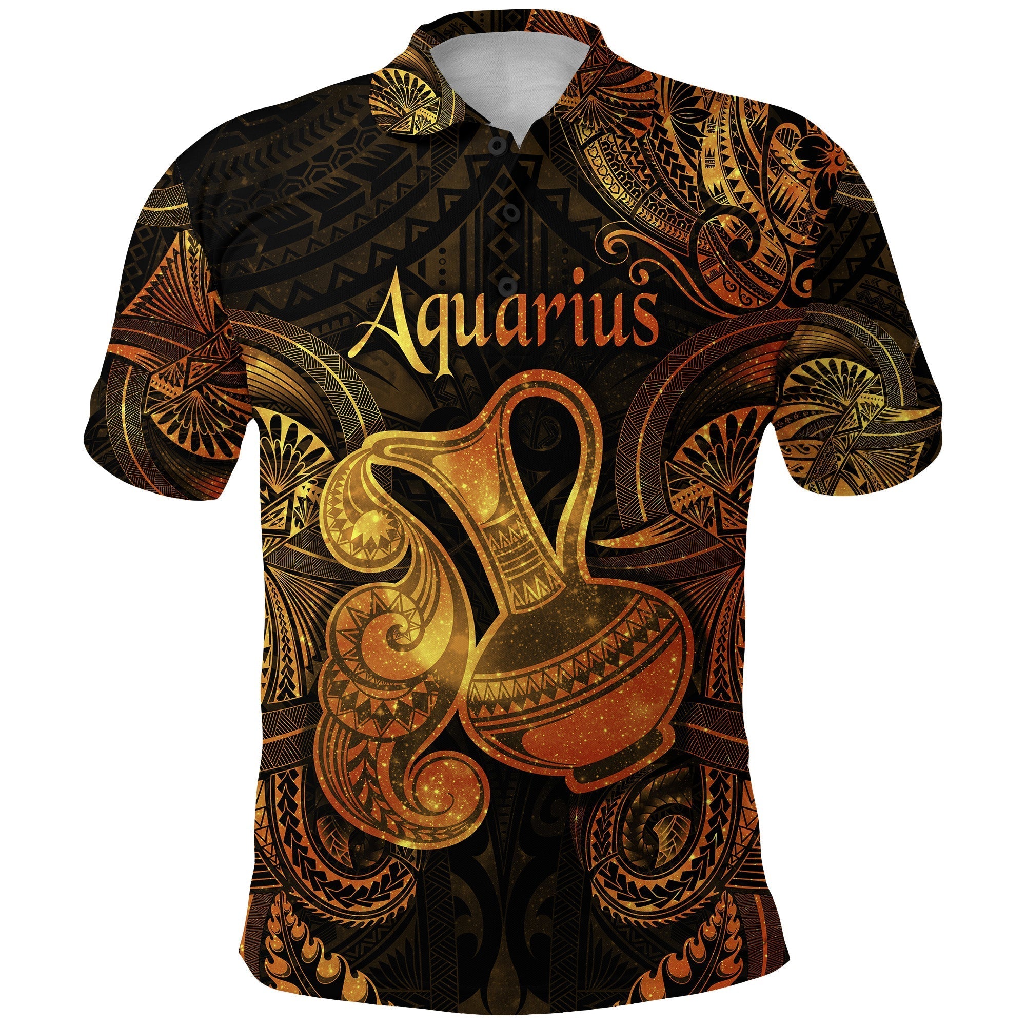 Custom Aquarius Zodiac Polynesian Polo Shirt Unique Style Gold LT8 - Wonder Print Shop