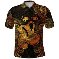Custom Aquarius Zodiac Polynesian Polo Shirt Unique Style Gold LT8 - Wonder Print Shop
