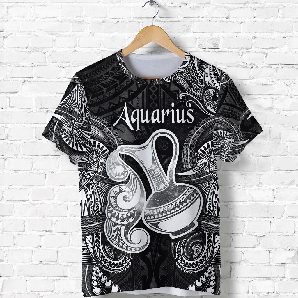 Aquarius Zodiac Polynesian T Shirt Unique Style Black LT8 - Wonder Print Shop