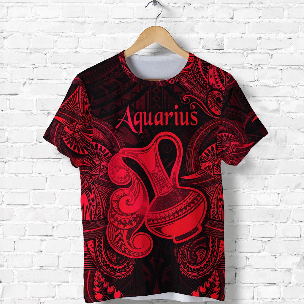 Aquarius Zodiac Polynesian T Shirt Unique Style Red LT8 - Wonder Print Shop