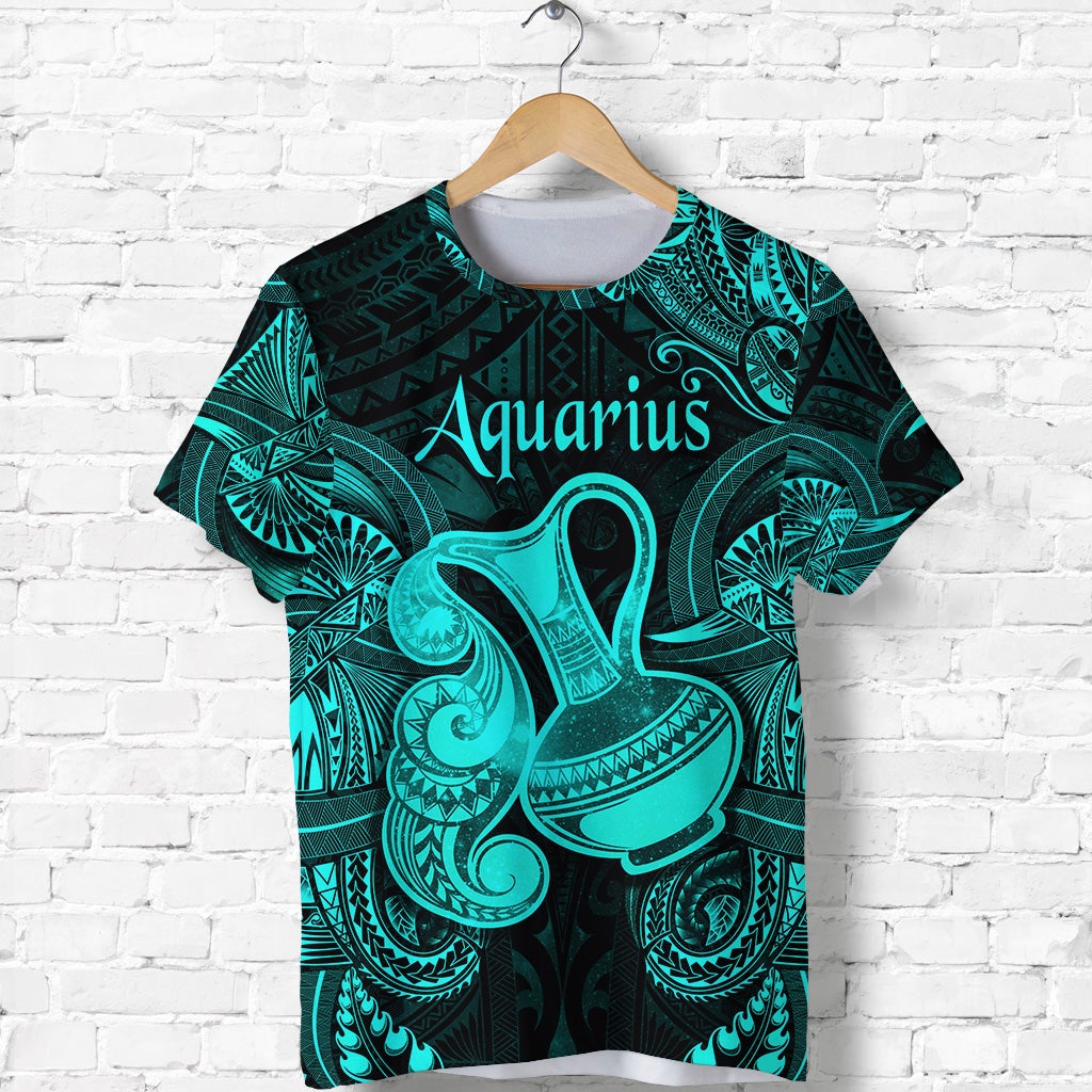 Aquarius Zodiac Polynesian T Shirt Unique Style Turquoise LT8 - Wonder Print Shop